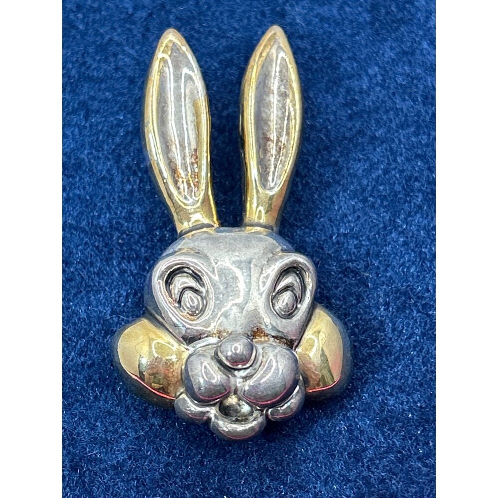 Silver & Gold-Plated Bunny Rabbit Brooch Pendant signed mj